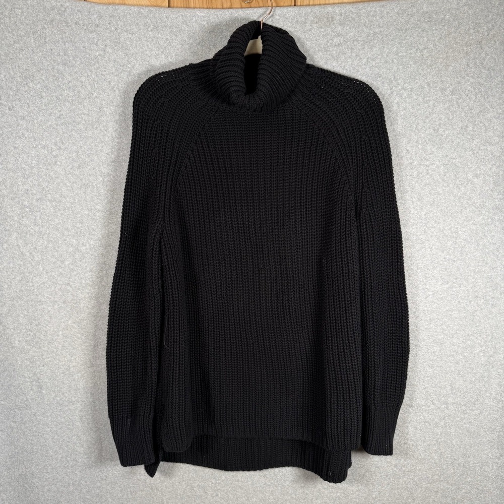 525 America Black  Ribbed Knit Cotton Turtleneck Sweater, Size M